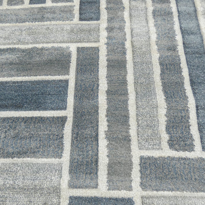 Kimya Collection Modern Geometric Rug in Blue and Gray – Structured Contemporary Design