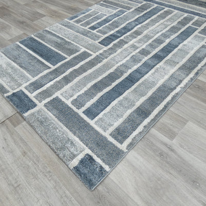 Kimya Collection Modern Geometric Rug in Blue and Gray – Structured Contemporary Design