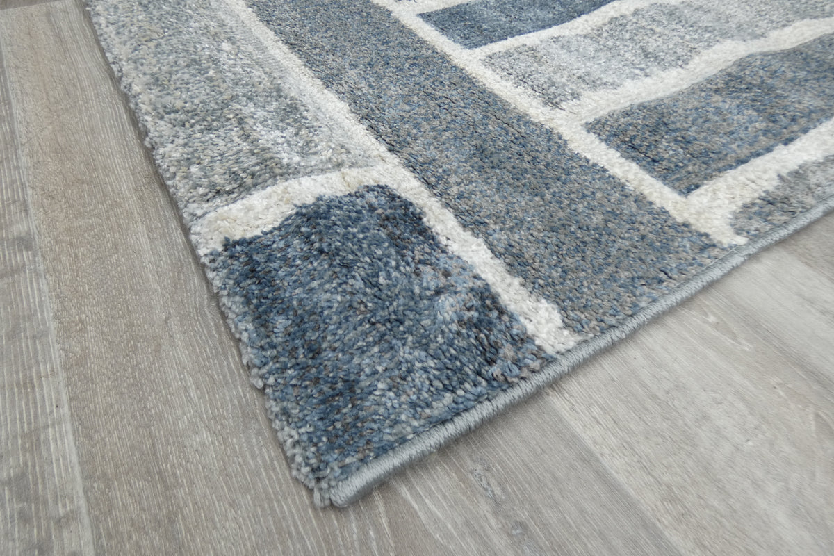 Kimya Collection Modern Geometric Rug in Blue and Gray – Structured Contemporary Design