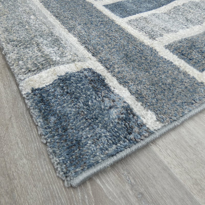 Kimya Collection Modern Geometric Rug in Blue and Gray – Structured Contemporary Design