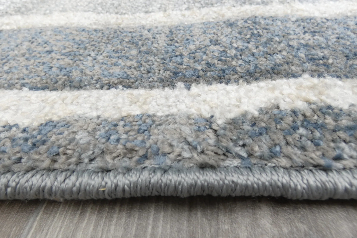 Kimya Collection Modern Geometric Rug in Blue and Gray – Structured Contemporary Design