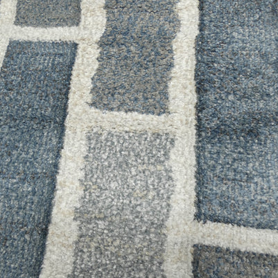 Kimya Collection Modern Geometric Rug in Blue and Gray – Structured Contemporary Design