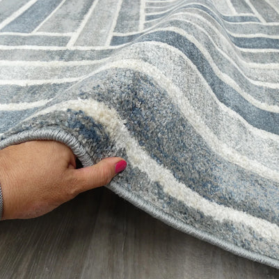 Kimya Collection Modern Geometric Rug in Blue and Gray – Structured Contemporary Design
