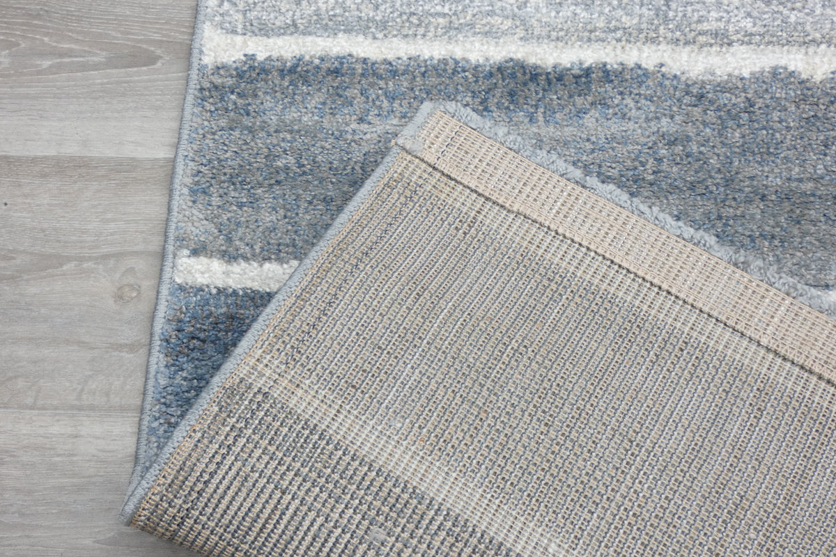Kimya Collection Modern Geometric Rug in Blue and Gray – Structured Contemporary Design