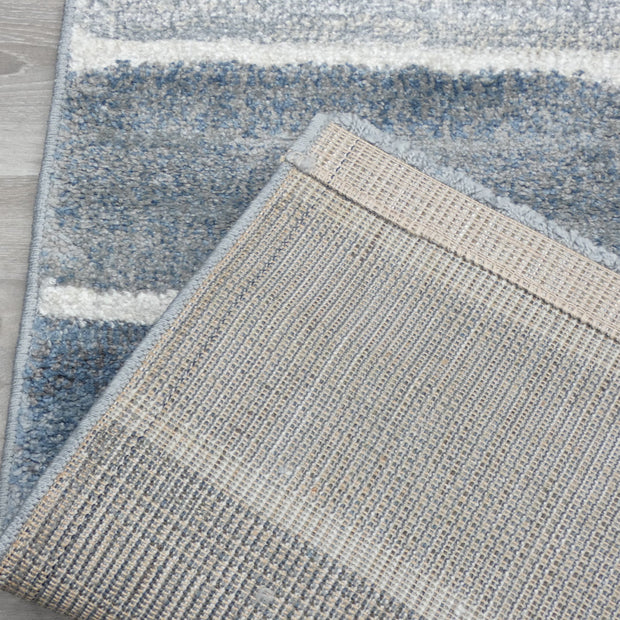 Kimya Collection Modern Geometric Rug in Blue and Gray – Structured Contemporary Design