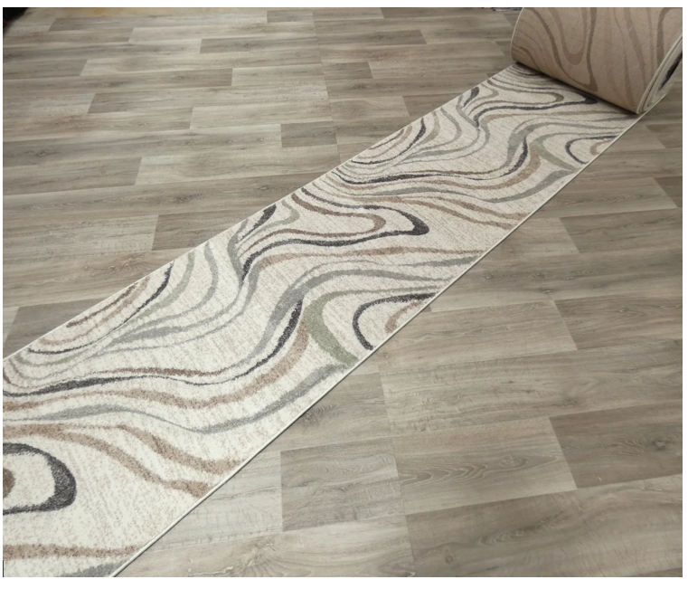Swirl Abstract Style Neutral Colour Hallway Runner 80cm Wide x Cut To Order
