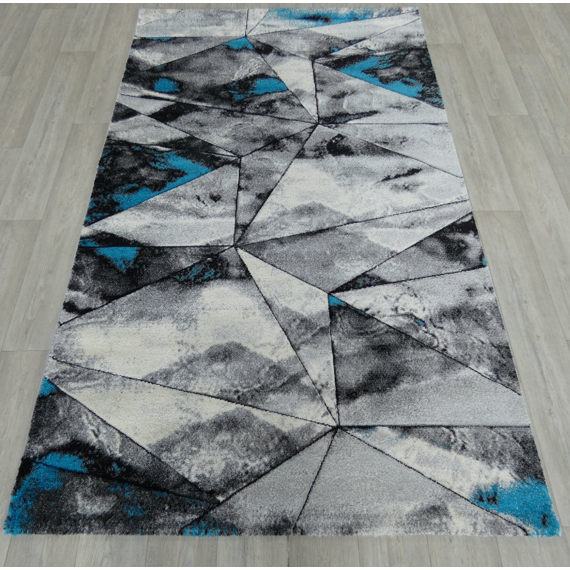 Abstract Modern Design Turkish Aroha Rug in Turquoise & Grey