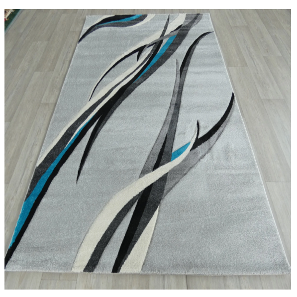 Abstract Modern Design Turkish Aroha Rug in Grey/ Turquoise/ Black - Rugs Direct